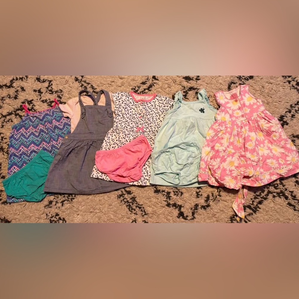 Girls Summer Dress Bundle - Pink Floral, Mint, Chambray & Patterns - size 18-24m